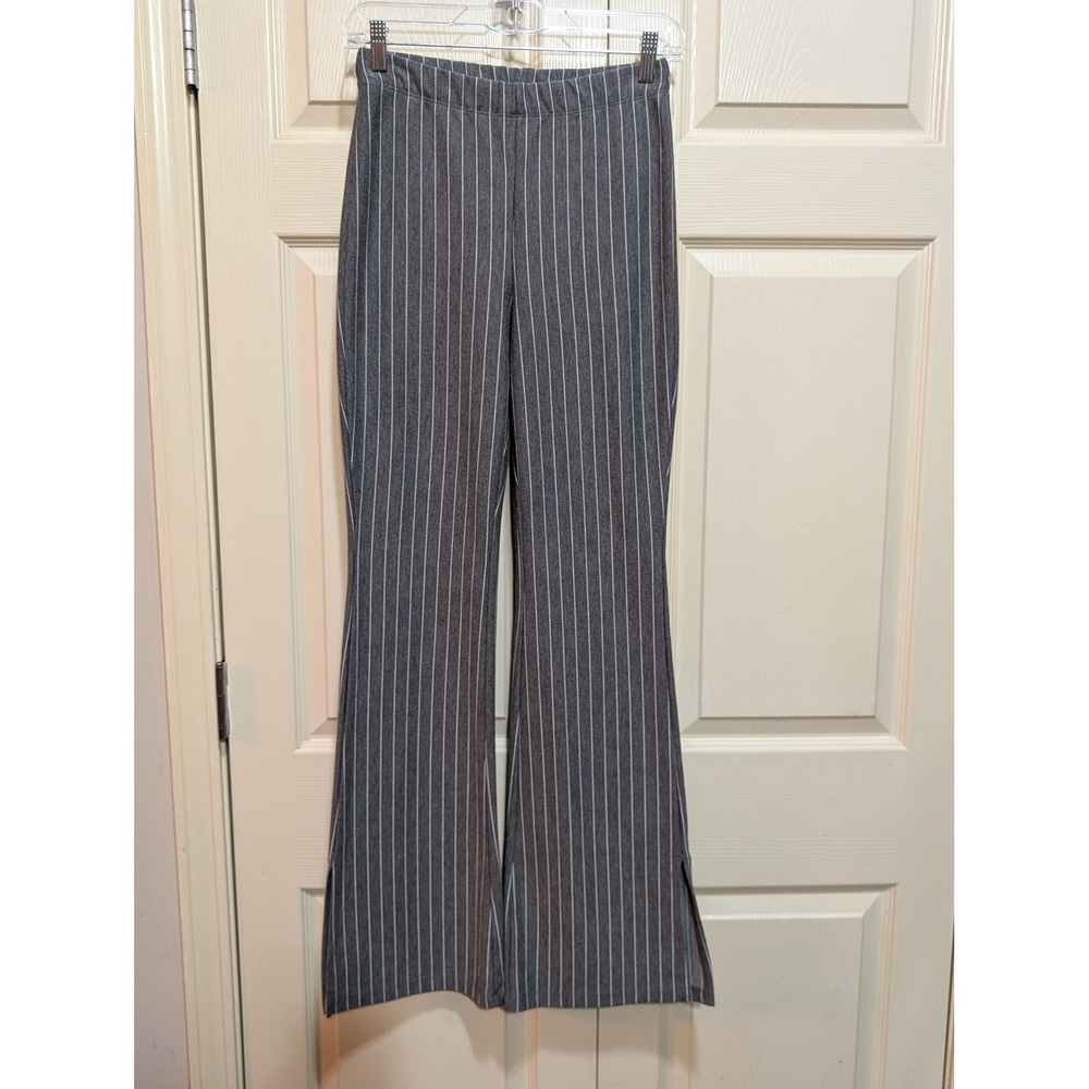 H&M Divided Grey Pinstripe High Waisted Flare Pants Side Slit Minimalist Small